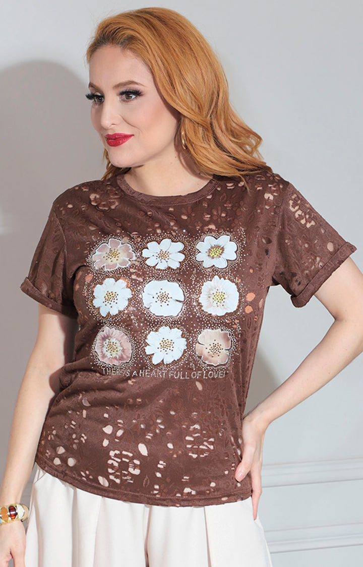Blusa café estampada