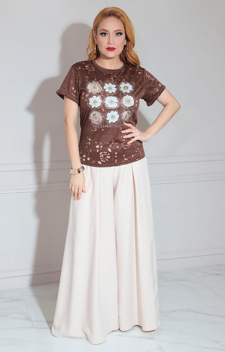 Blusa café estampada