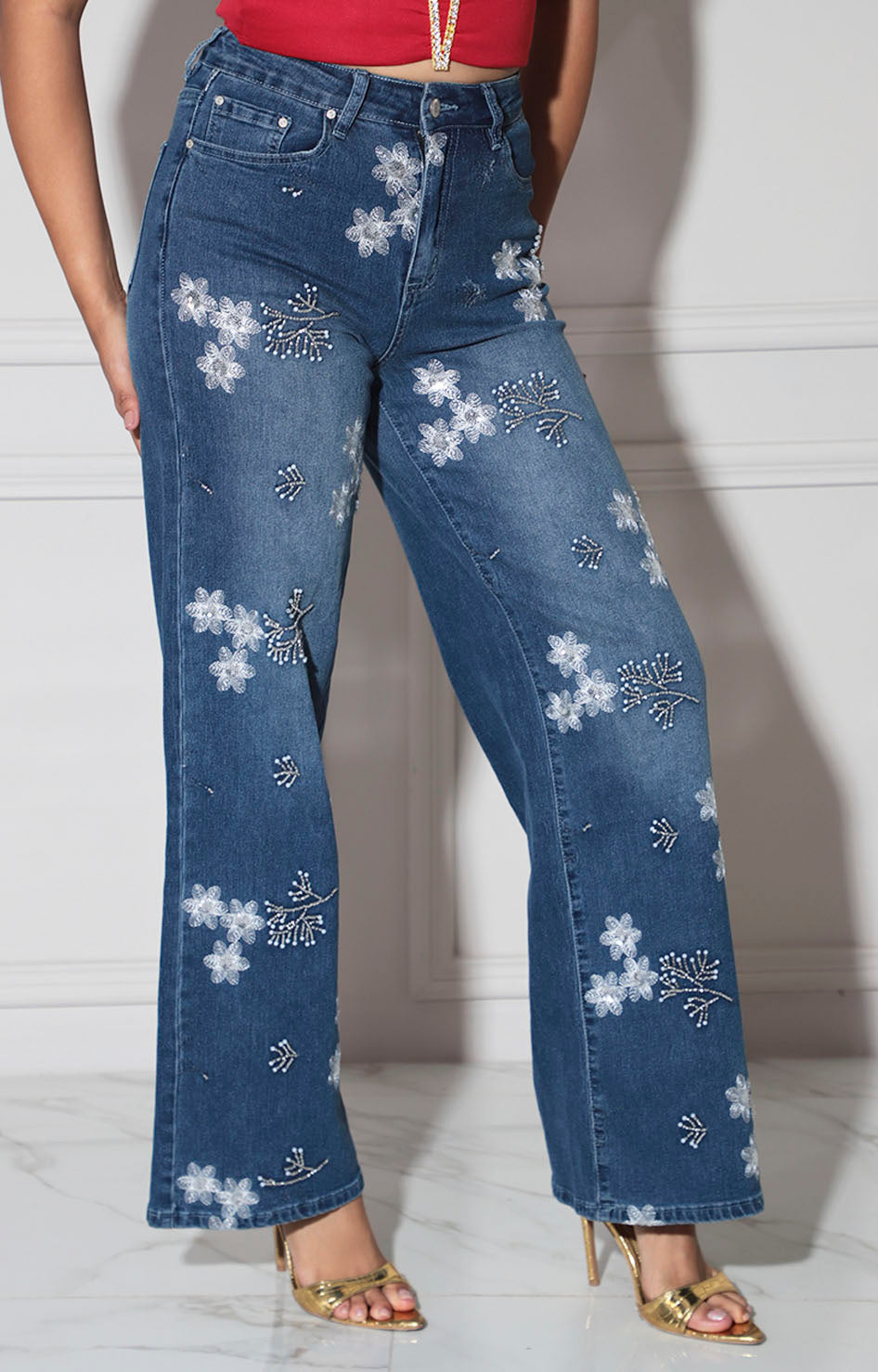 Pantalón de mezclilla estampado