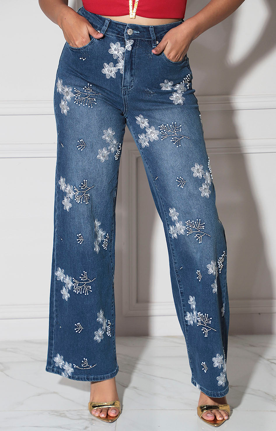 Pantalón de mezclilla estampado