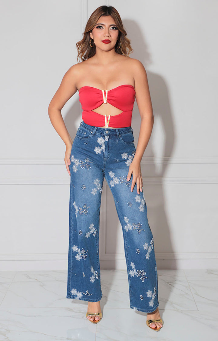 Pantalón de mezclilla estampado