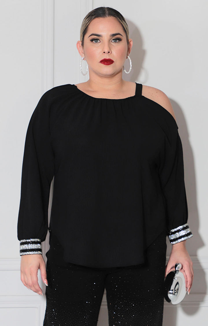 Blusa negra con plata