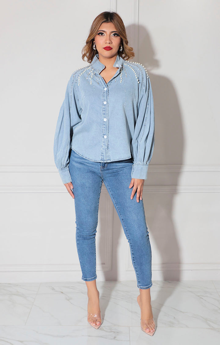 Blusa de mezclilla con brillos
