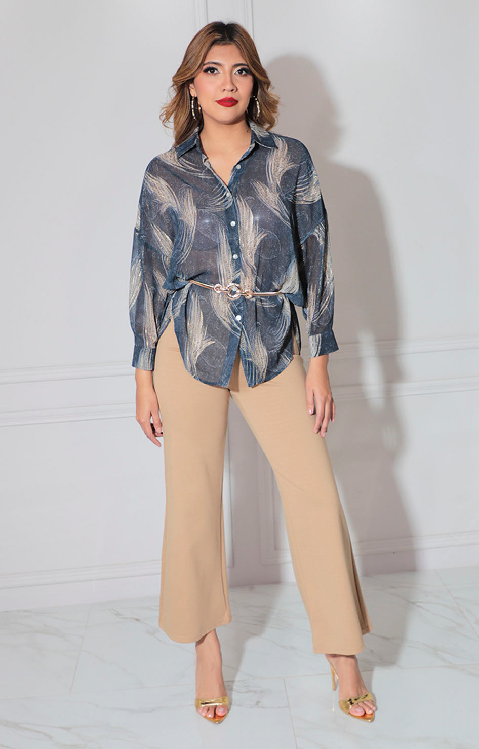 Blusa azul estampada