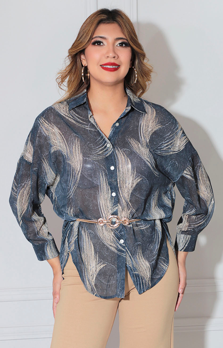 Blusa azul estampada