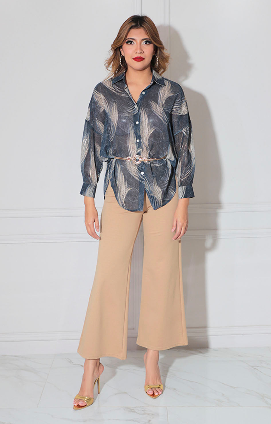 Blusa azul estampada