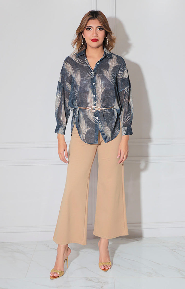 Blusa azul estampada