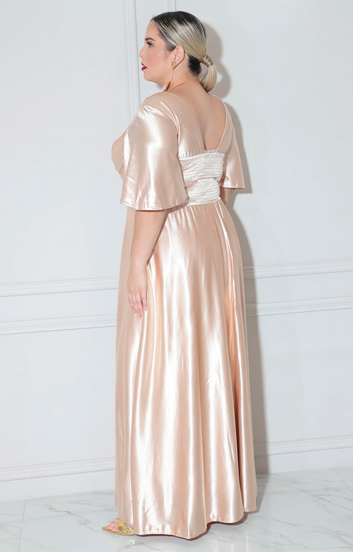 Vestido beige satinado gala