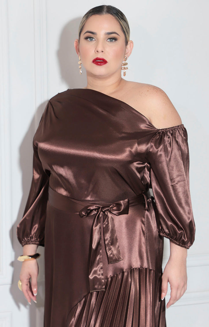 Vestido café satinado