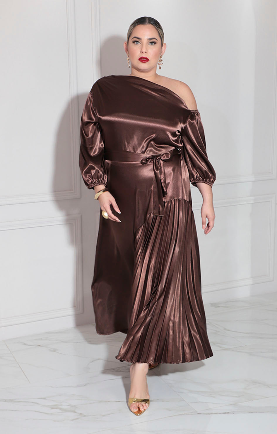 Vestido café satinado