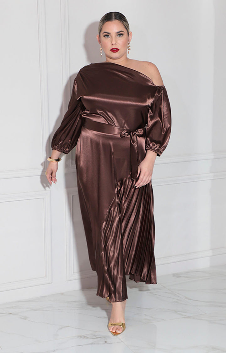 Vestido café satinado