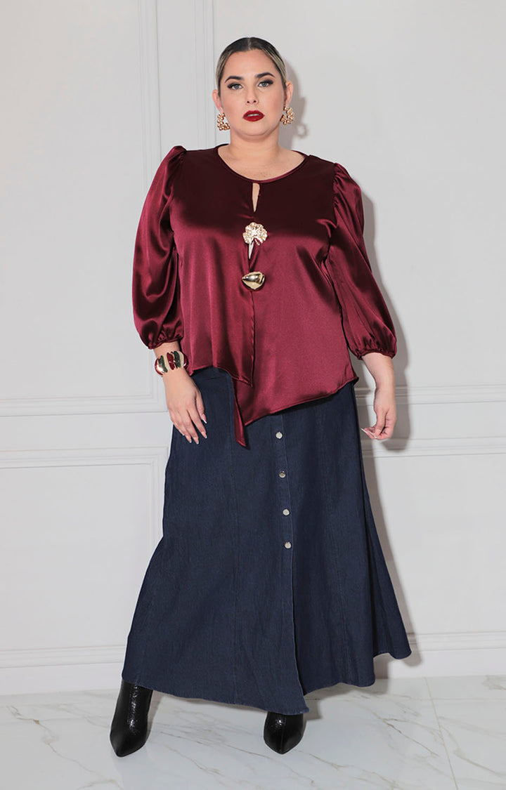 Blusa vino satinada