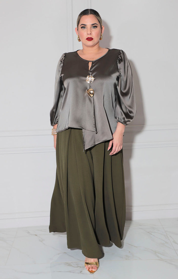 Blusa verde satinada