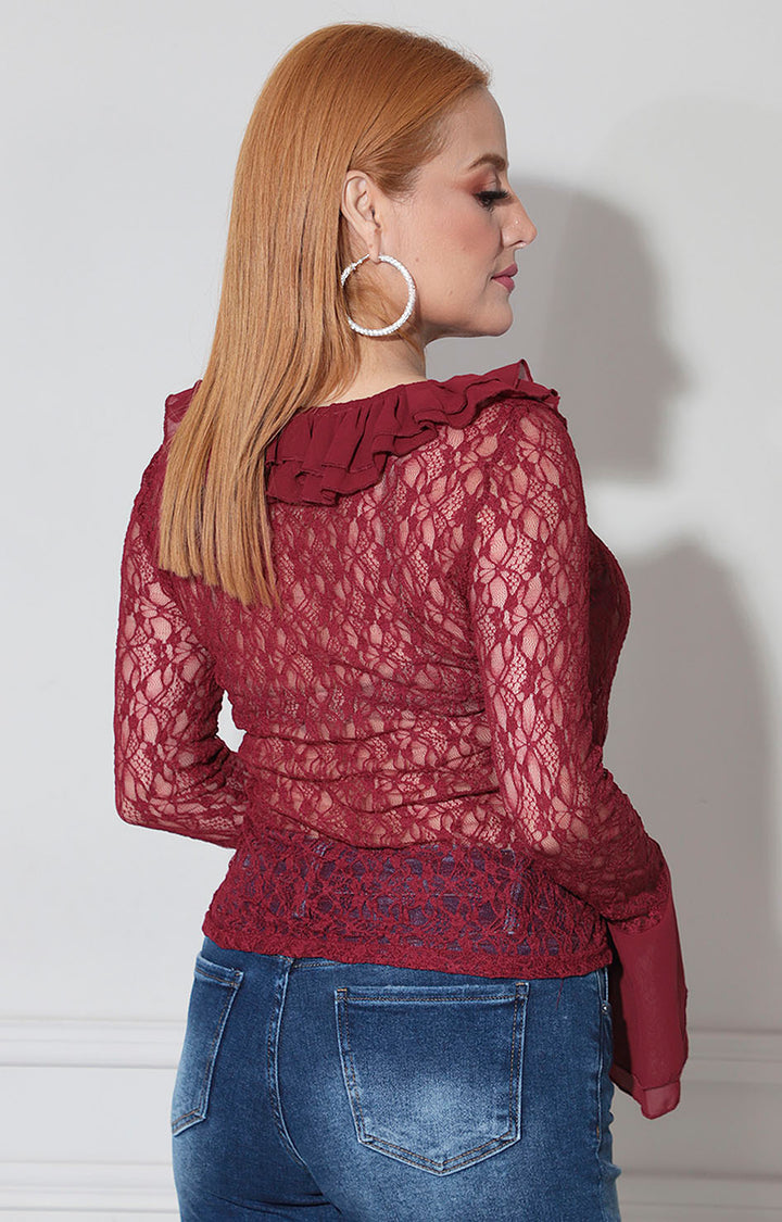 Blusa vino en encaje