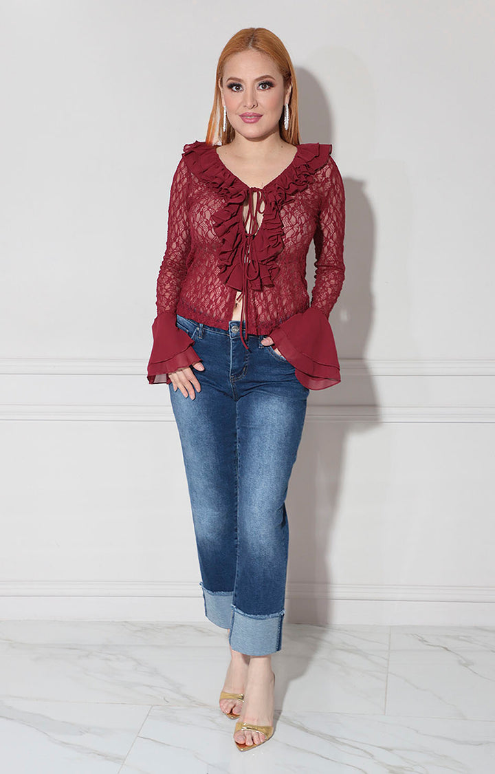 Blusa vino en encaje
