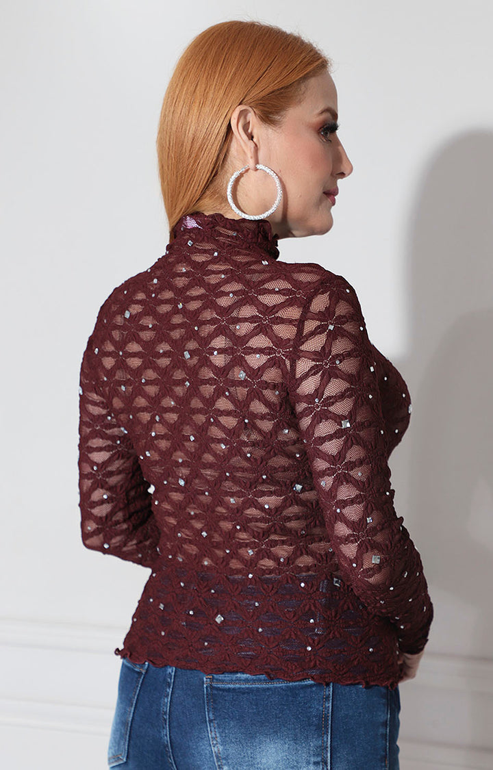 Blusa vino con brillos