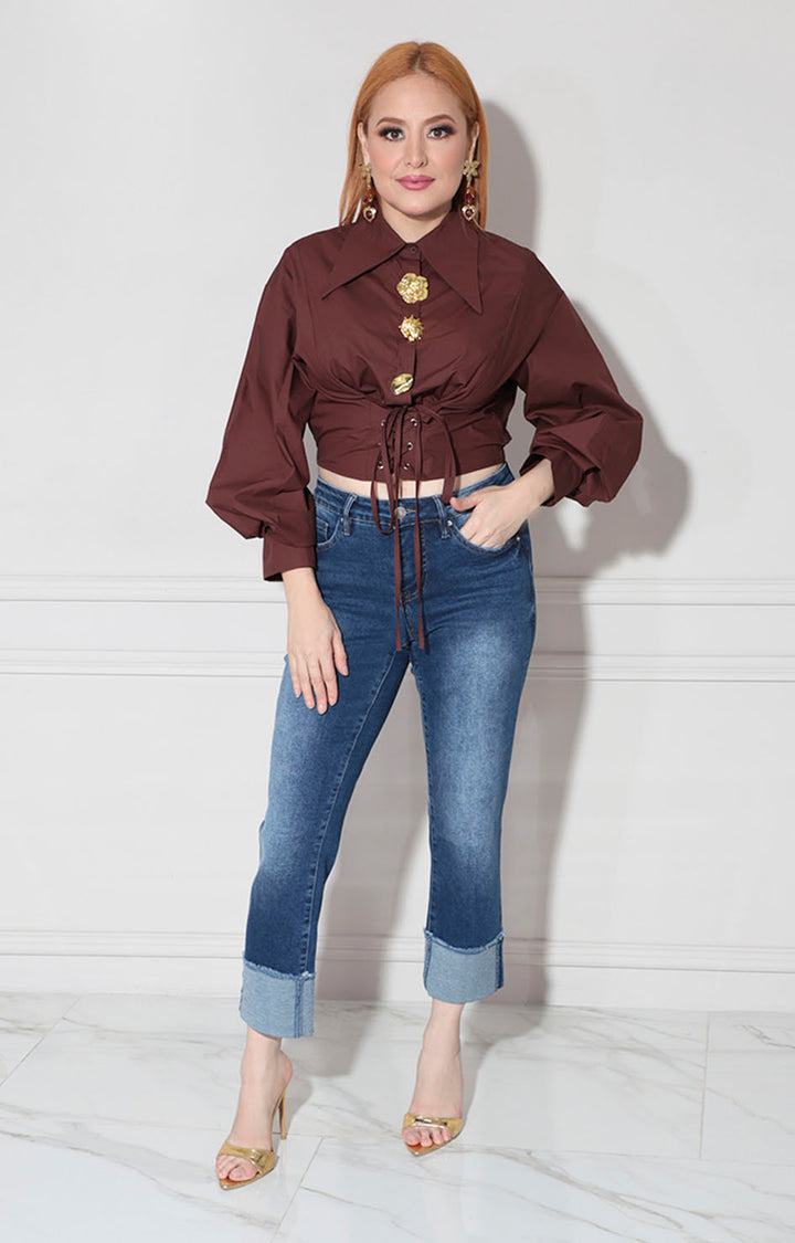Blusa café con botones - BLUSA Boutiquemirel 