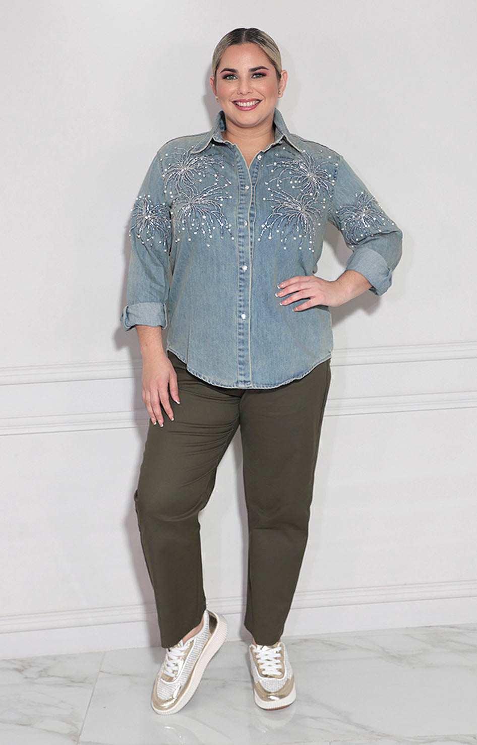 Camisera denim con brillos