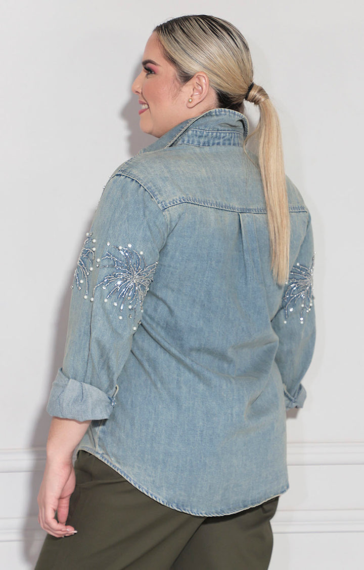Camisera denim con brillos