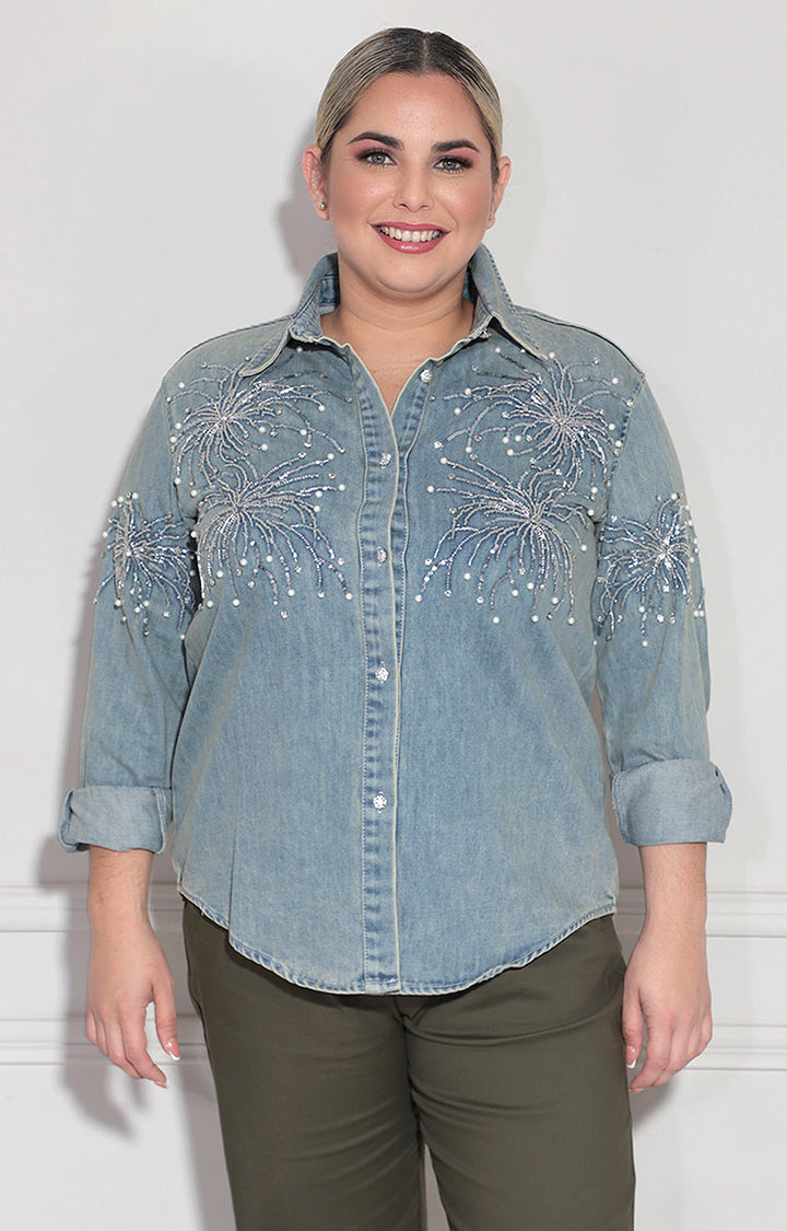 Camisera denim con brillos