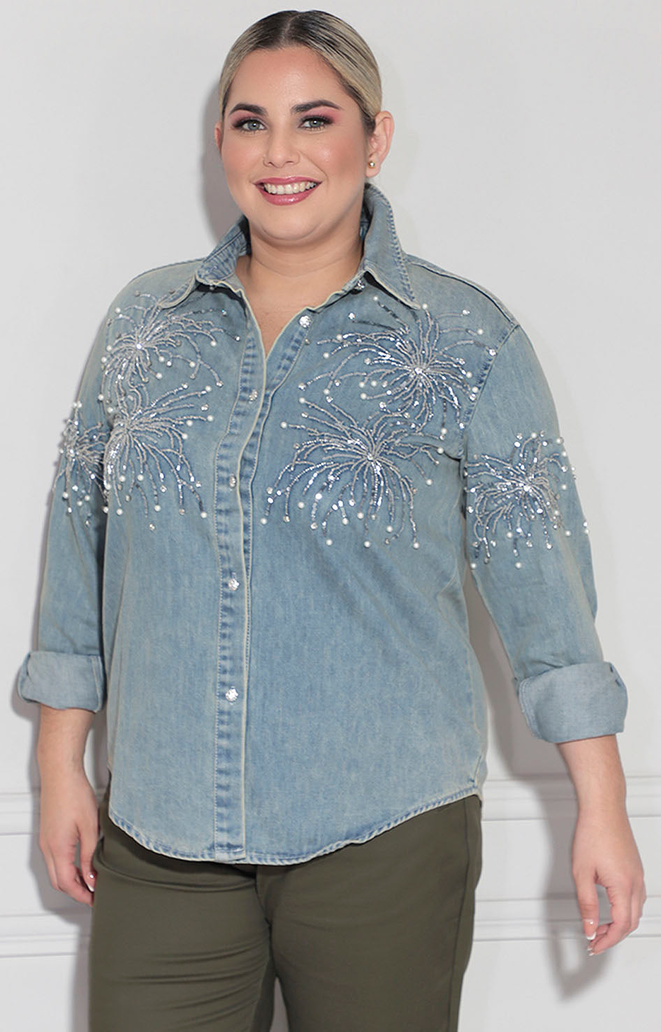 Camisera denim con brillos