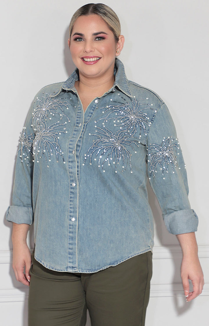 Camisera denim con brillos
