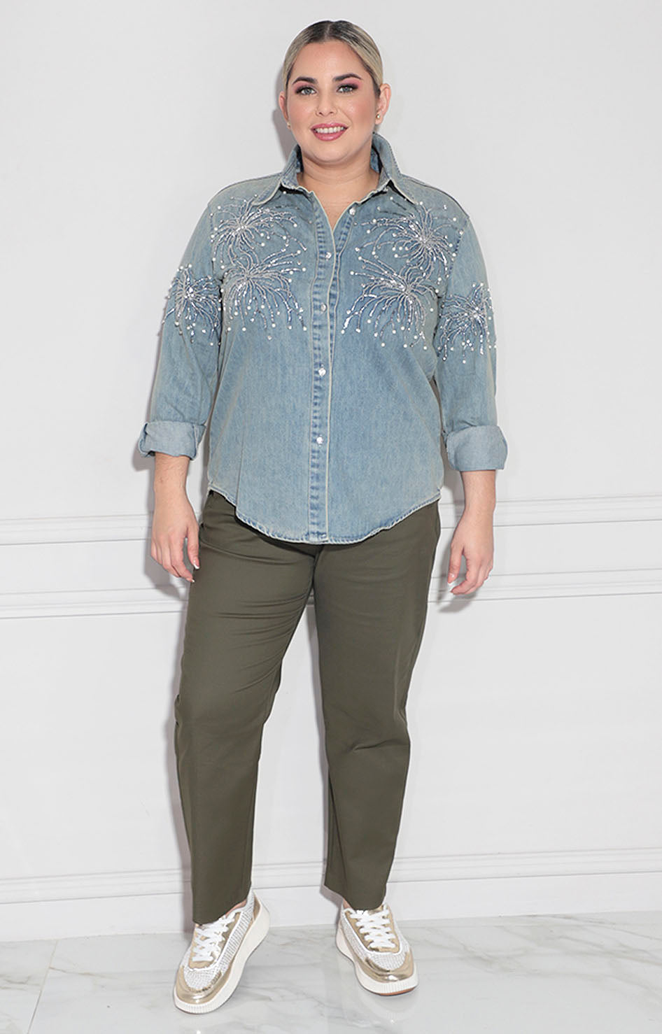 Camisera denim con brillos