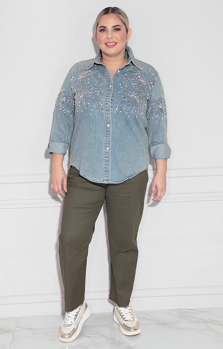 Camisera denim con brillos