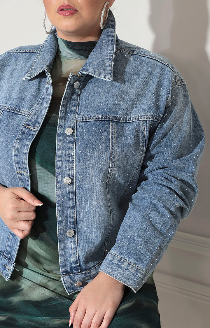 Chamarra denim con brillos