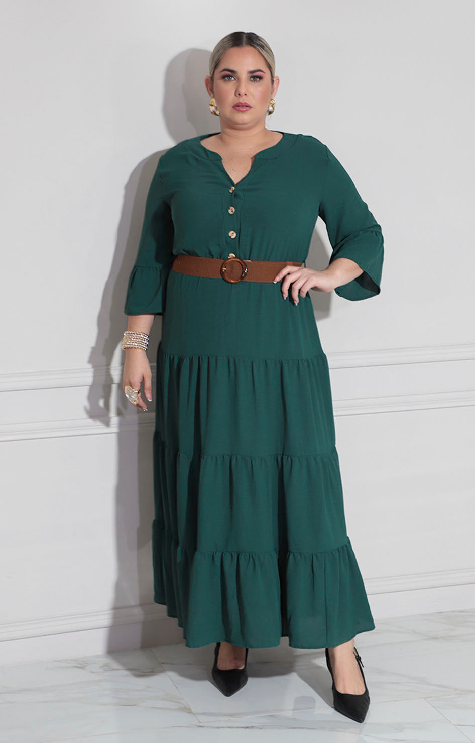 Vestido verde con cinturón