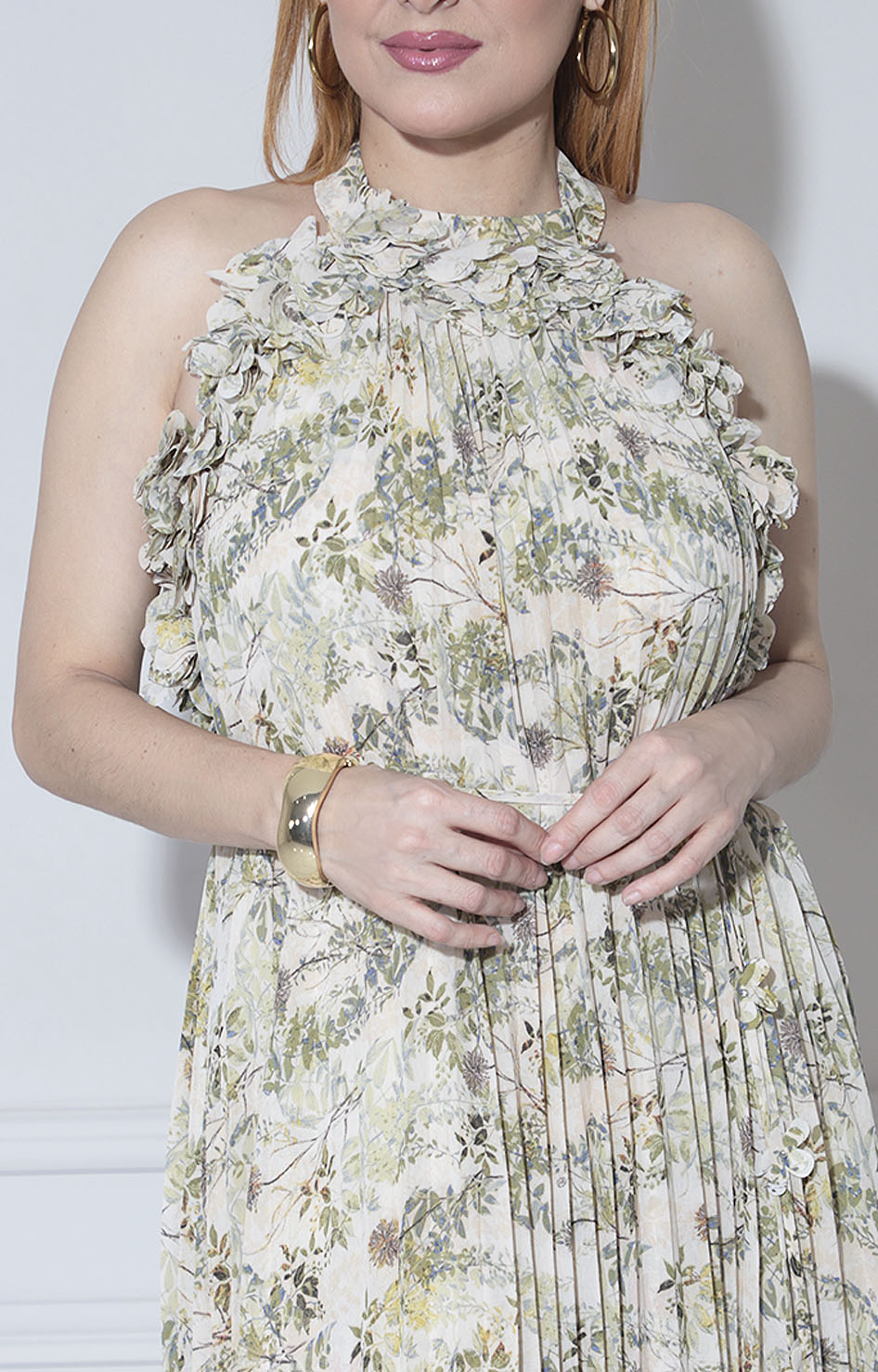 Vestido verde plisado