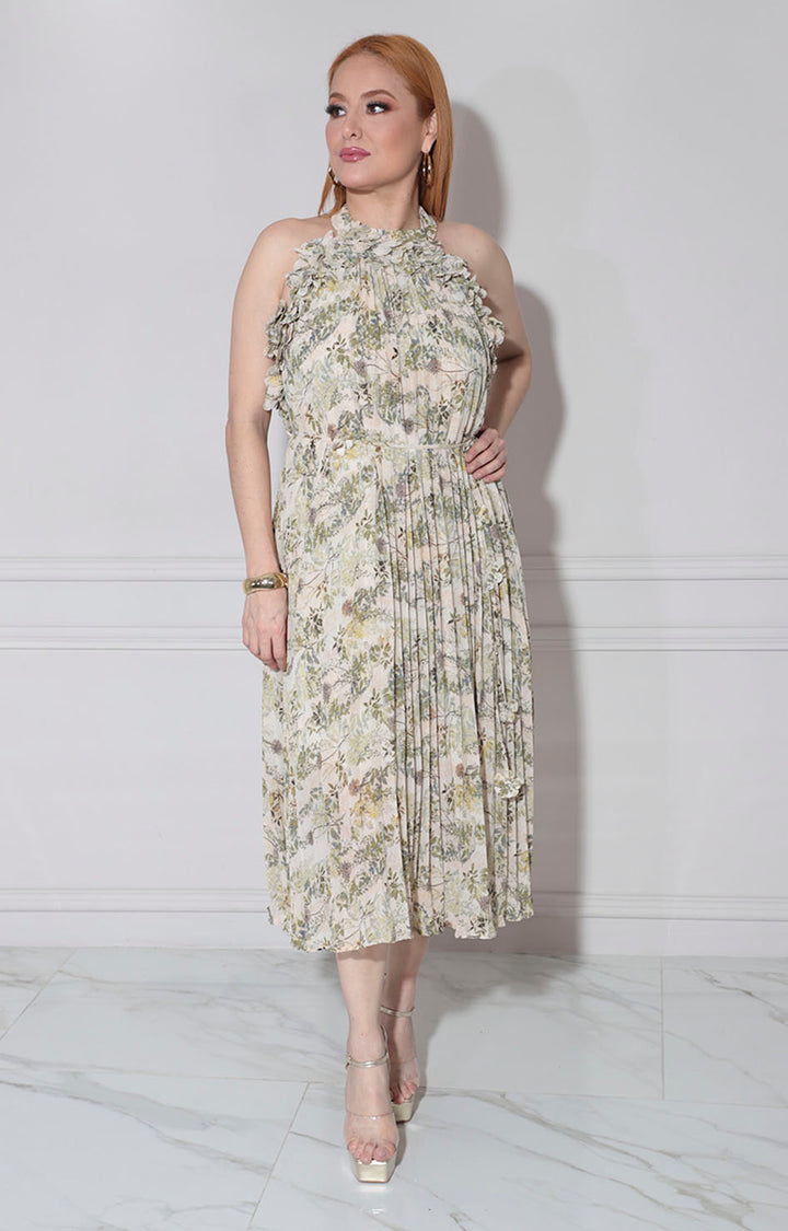 Vestido verde plisado