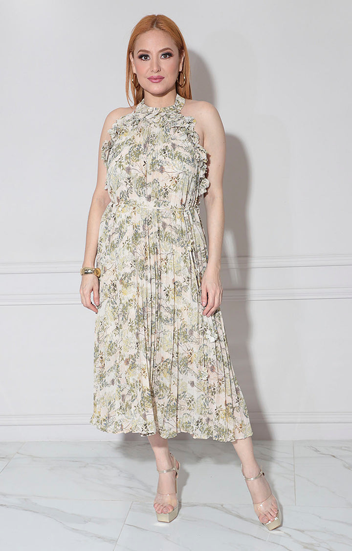 Vestido verde plisado