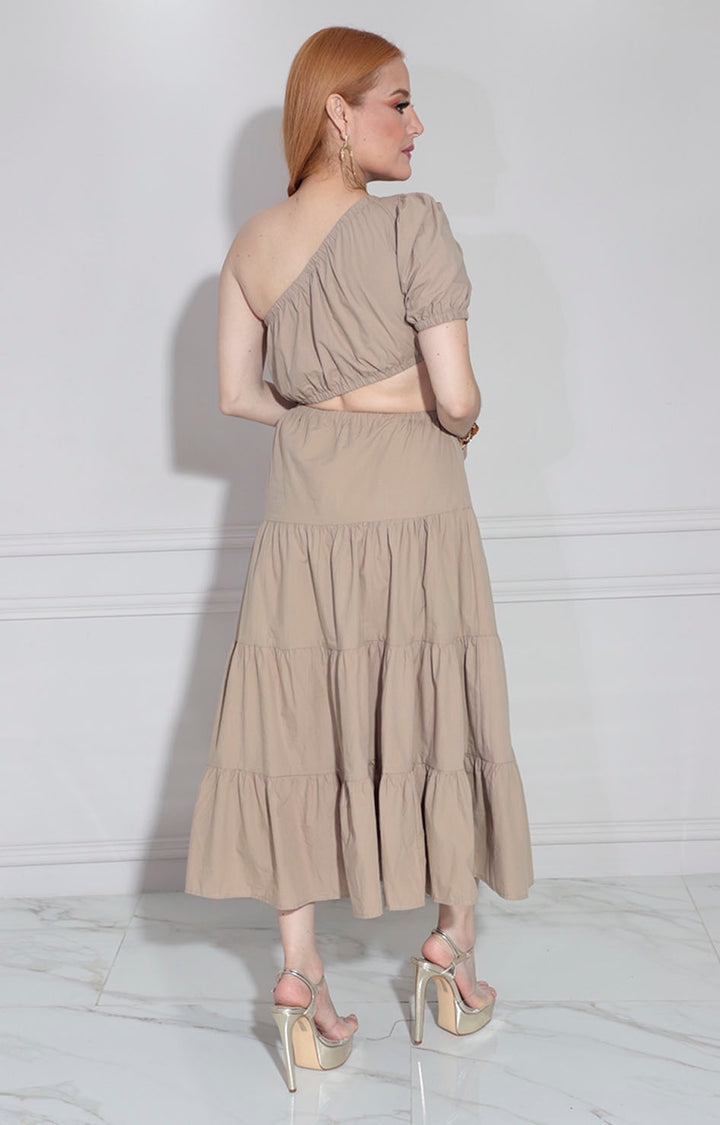 Vestido beige cut-out