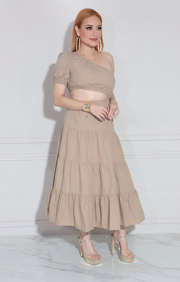 Vestido beige cut-out