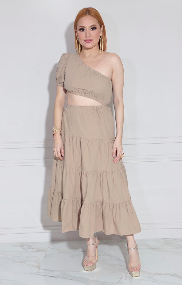 Vestido beige cut-out