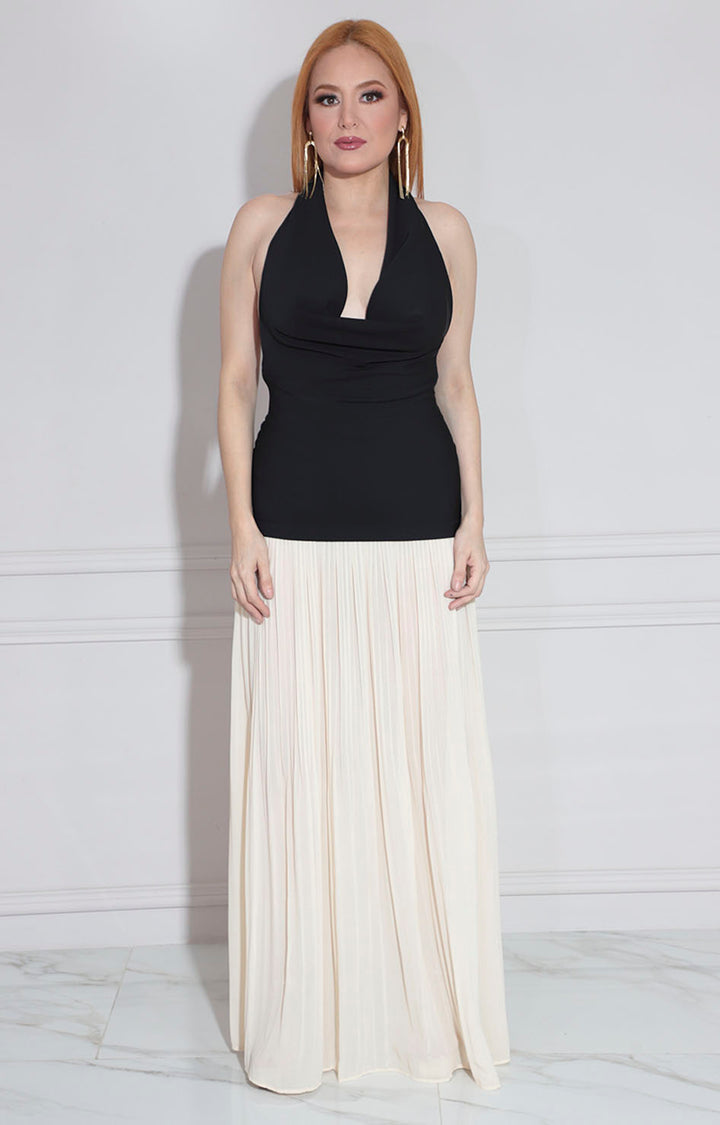 Vestido bi color plisado