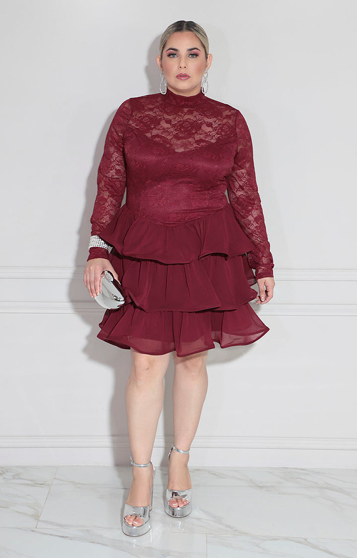 Vestido vino con olanes