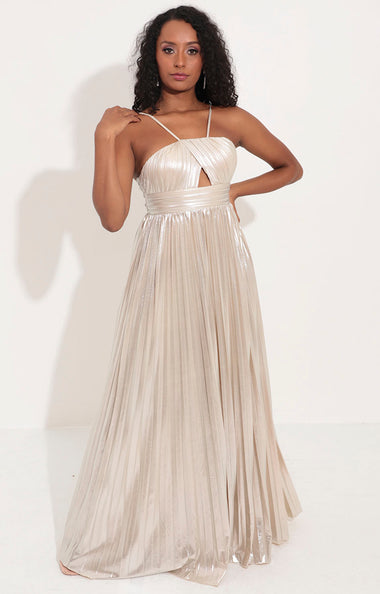 Vestido plisado de gala champagne – Boutiquemirel