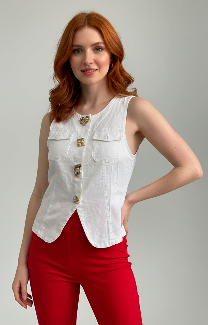 Blusa blanca tipo chaleco - BLUSA Boutiquemirel 