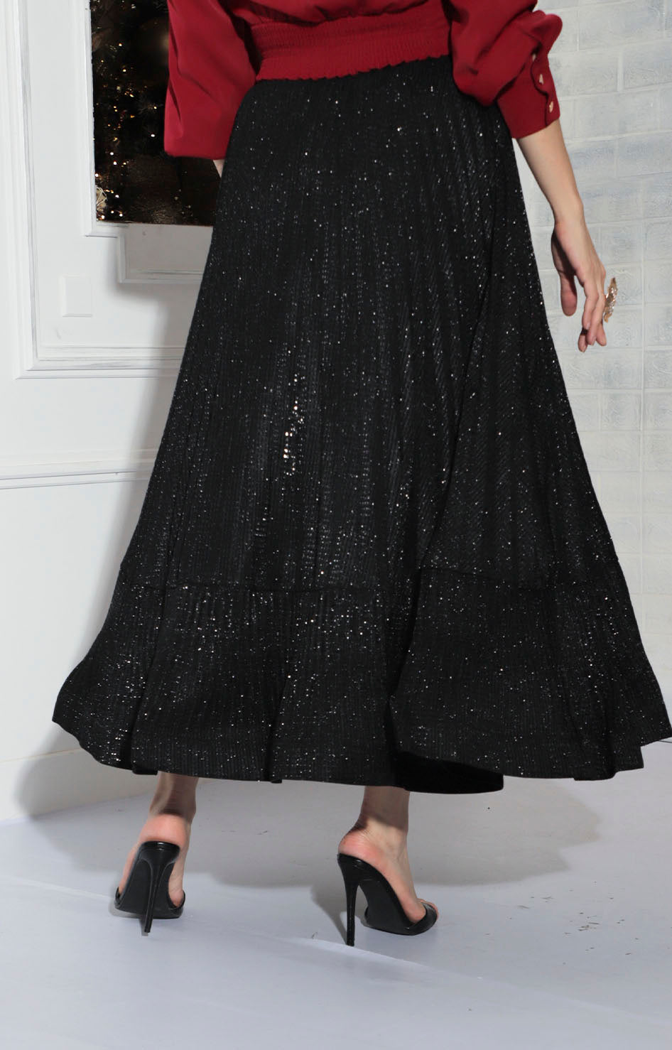 Falda negra glitter plata