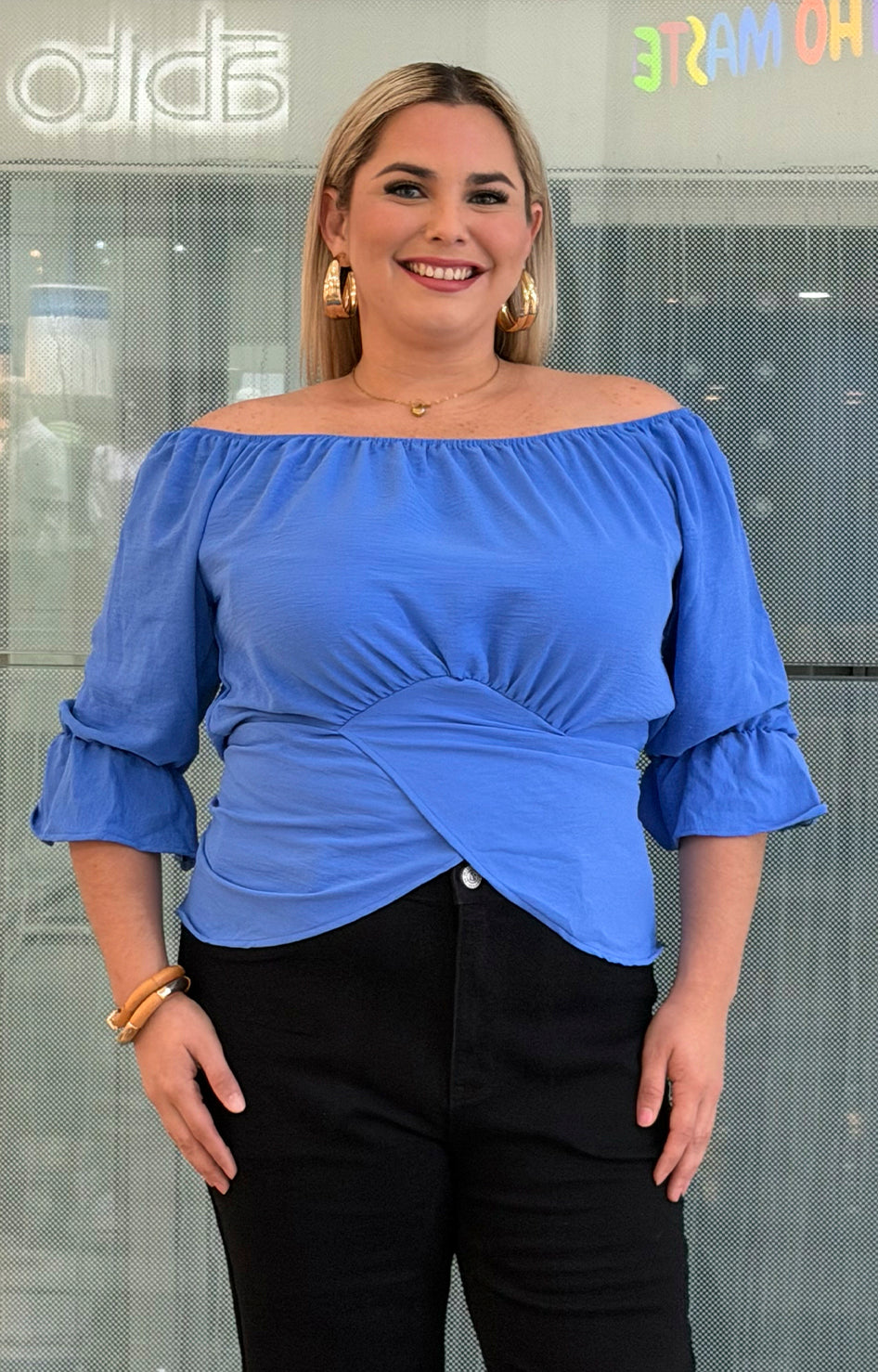 Blusa azul strapless - BLUSAS CURVY Boutiquemirel 