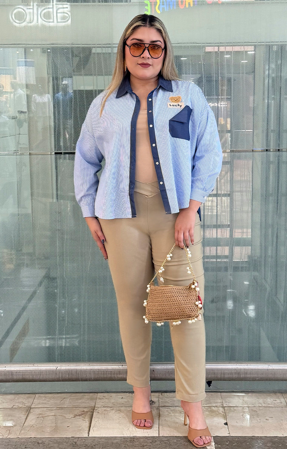 Pantalón beige strech V - PANTALON CURVY Boutiquemirel 