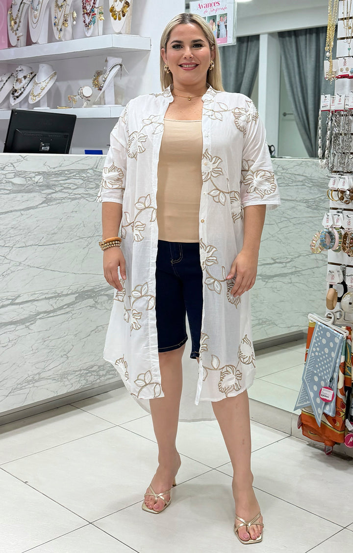 Maxi blusa con bordado cafe - BLUSA REGULAR Boutiquemirel 
