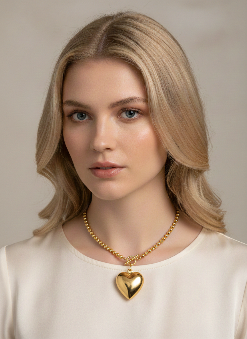 Collar de perlas doradas y corazón - COLLARES Boutiquemirel 