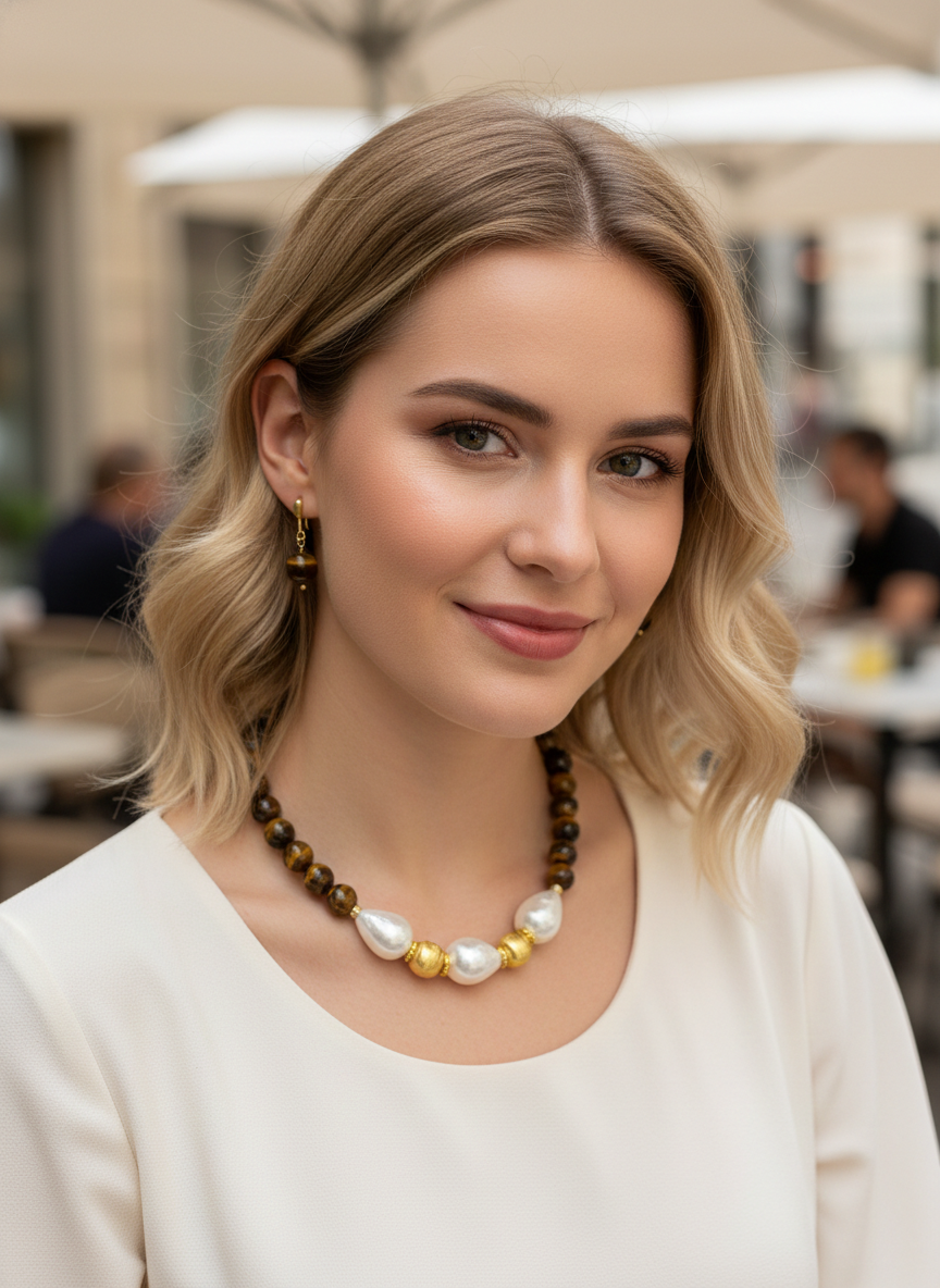 Set de collar cafè y blanco - SET COLLAR Boutiquemirel 