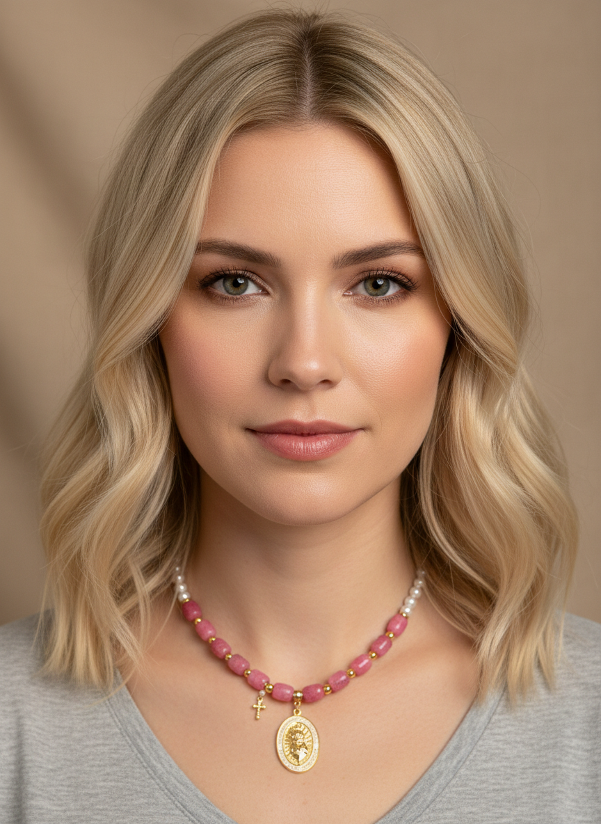 Collar rosa con maxi dije - COLLAR Boutiquemirel 