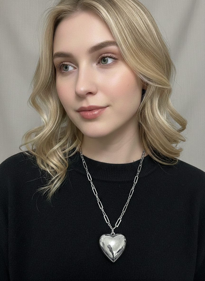 Collar plata con maxi dije de corazón - COLLAR Boutiquemirel 