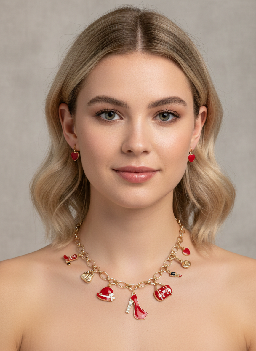 Set de collar rojo con dijes - SET COLLAR Boutiquemirel 
