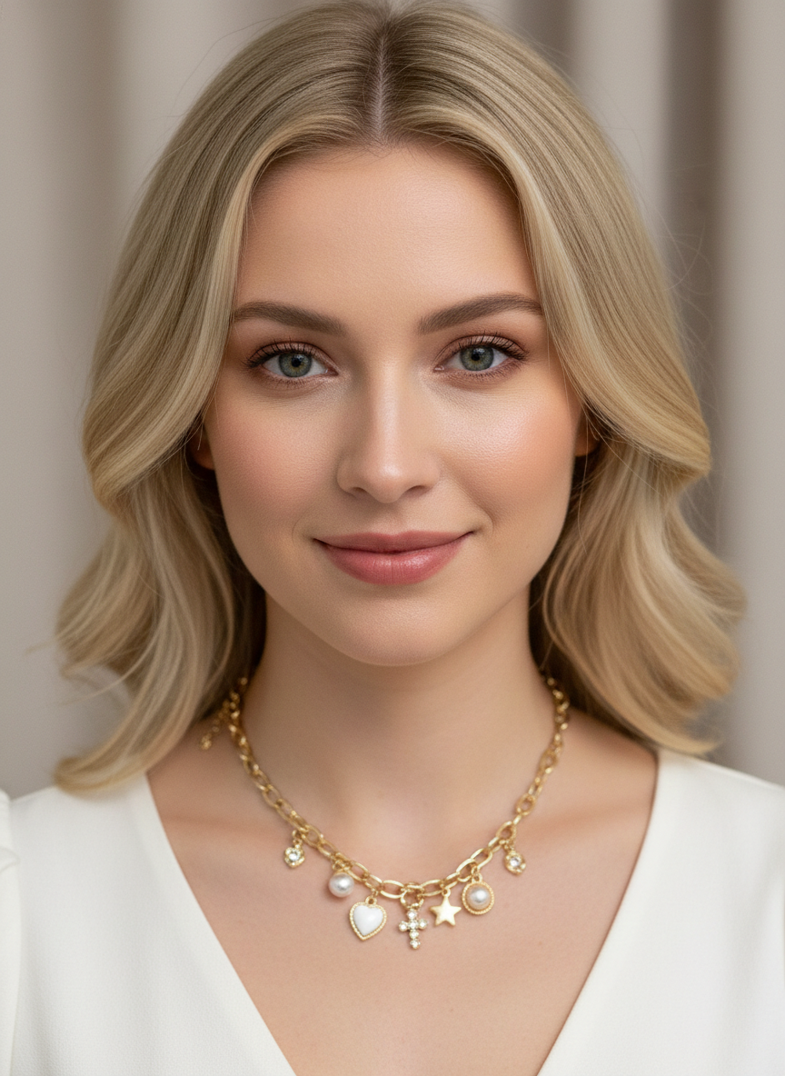 Collar dorado con dijes blancos - COLLAR Boutiquemirel 